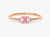 Evil Eye Alternating Pink Tourmaline Ring in 14K Solid Gold