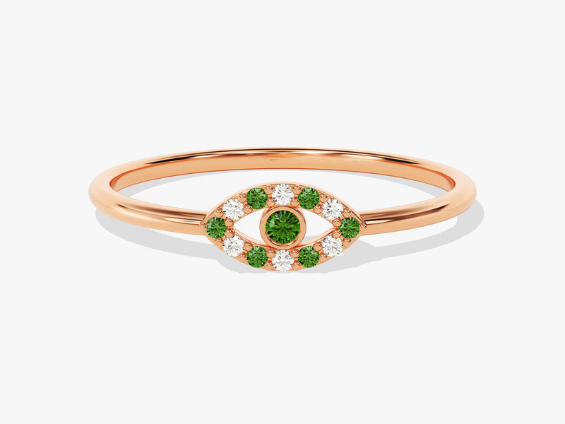 Evil Eye Alternating Emerald Ring in 14K Solid Gold