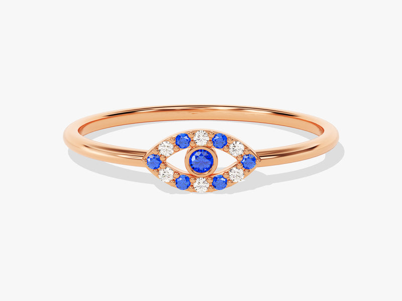 Evil Eye Alternating Sapphire Ring in 14K Solid Gold