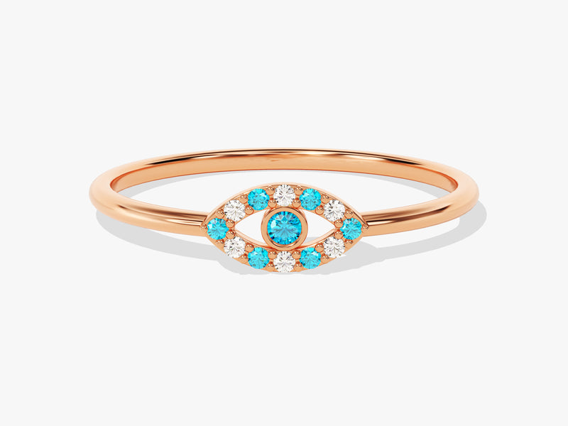 Evil Eye Alternating Blue Topaz Ring in 14K Solid Gold