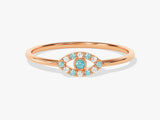 Evil Eye Alternating Aquamarine Ring in 14K Solid Gold