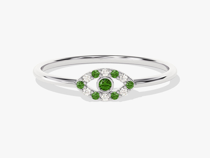 Evil Eye Alternating Emerald Ring in 14K Solid Gold