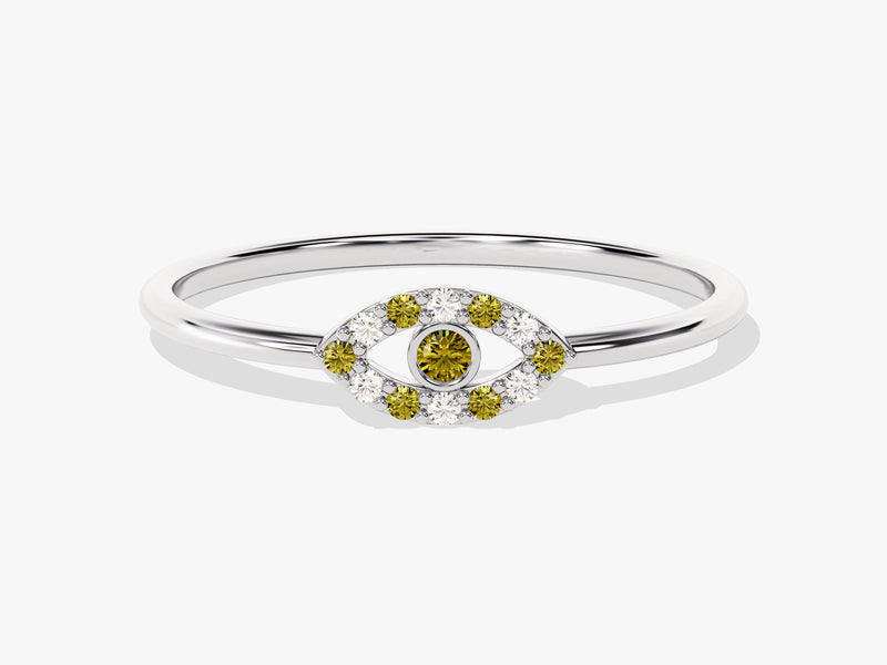 Evil Eye Alternating Peridot Ring in 14K Solid Gold