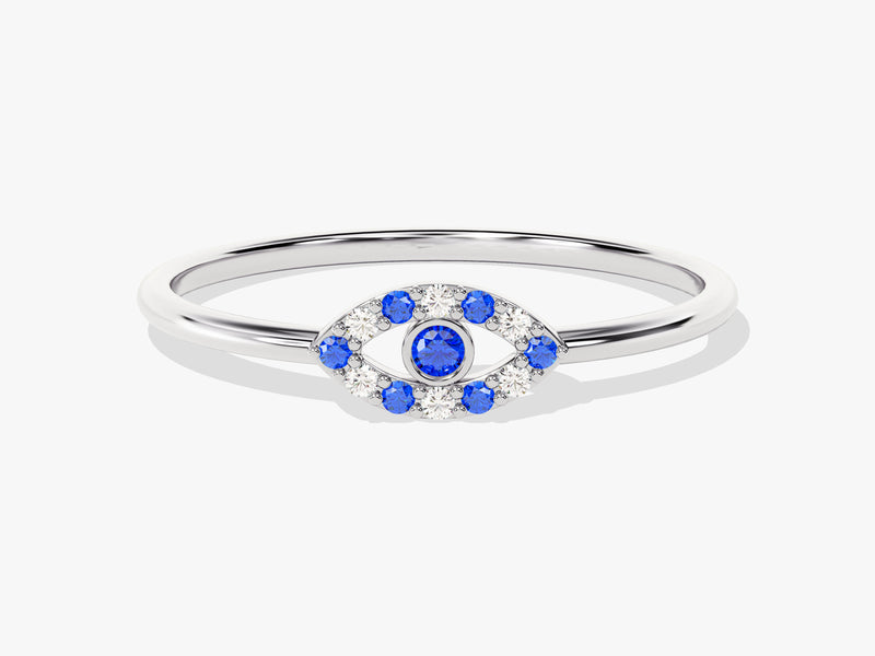 Evil Eye Alternating Sapphire Ring in 14K Solid Gold