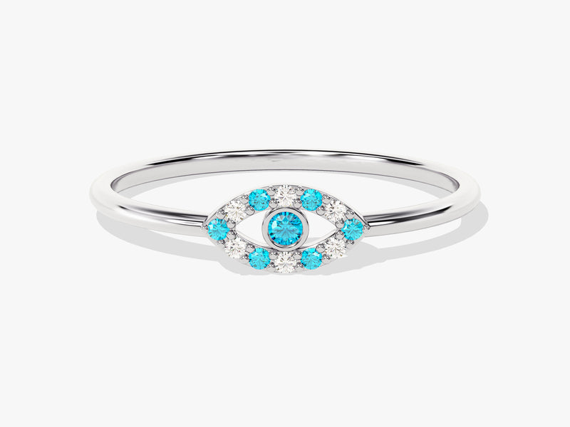 Evil Eye Alternating Blue Topaz Ring in 14K Solid Gold