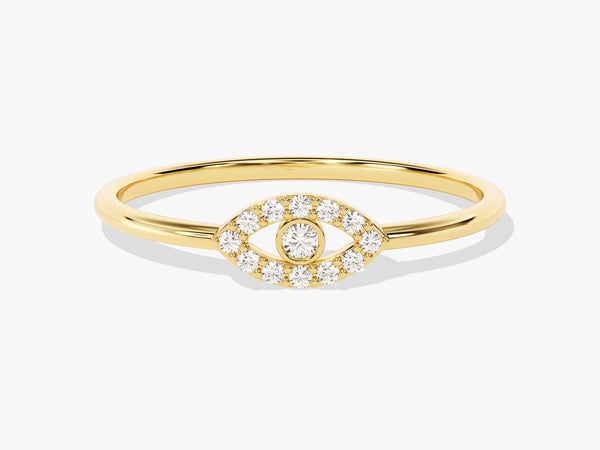 Evil Eye Alternating Diamond Birthstone Ring in 14K Solid Gold