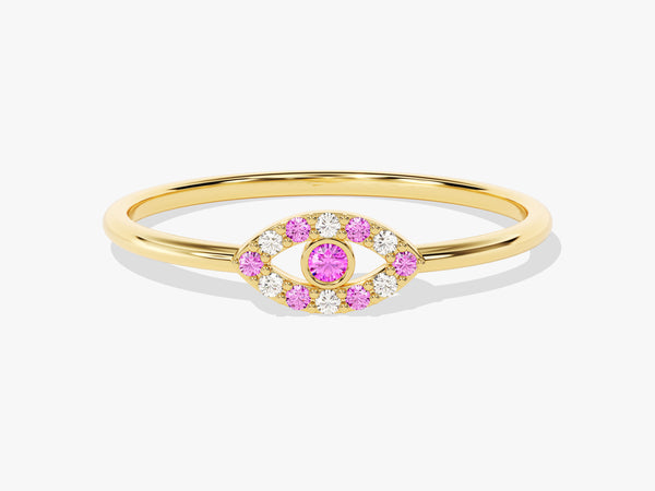 Evil Eye Alternating Pink Tourmaline Ring in 14K Solid Gold