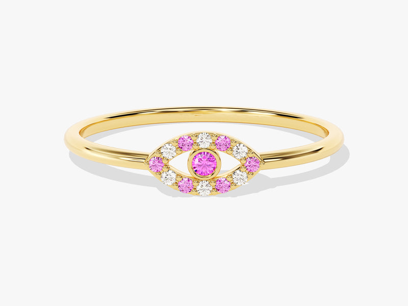 Evil Eye Alternating Pink Tourmaline Ring in 14K Solid Gold