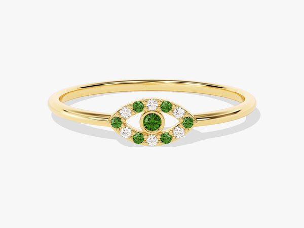 Evil Eye Alternating Emerald Ring in 14K Solid Gold