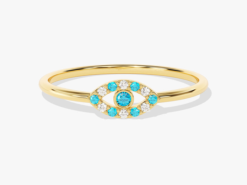 Evil Eye Alternating Blue Topaz Ring in 14K Solid Gold