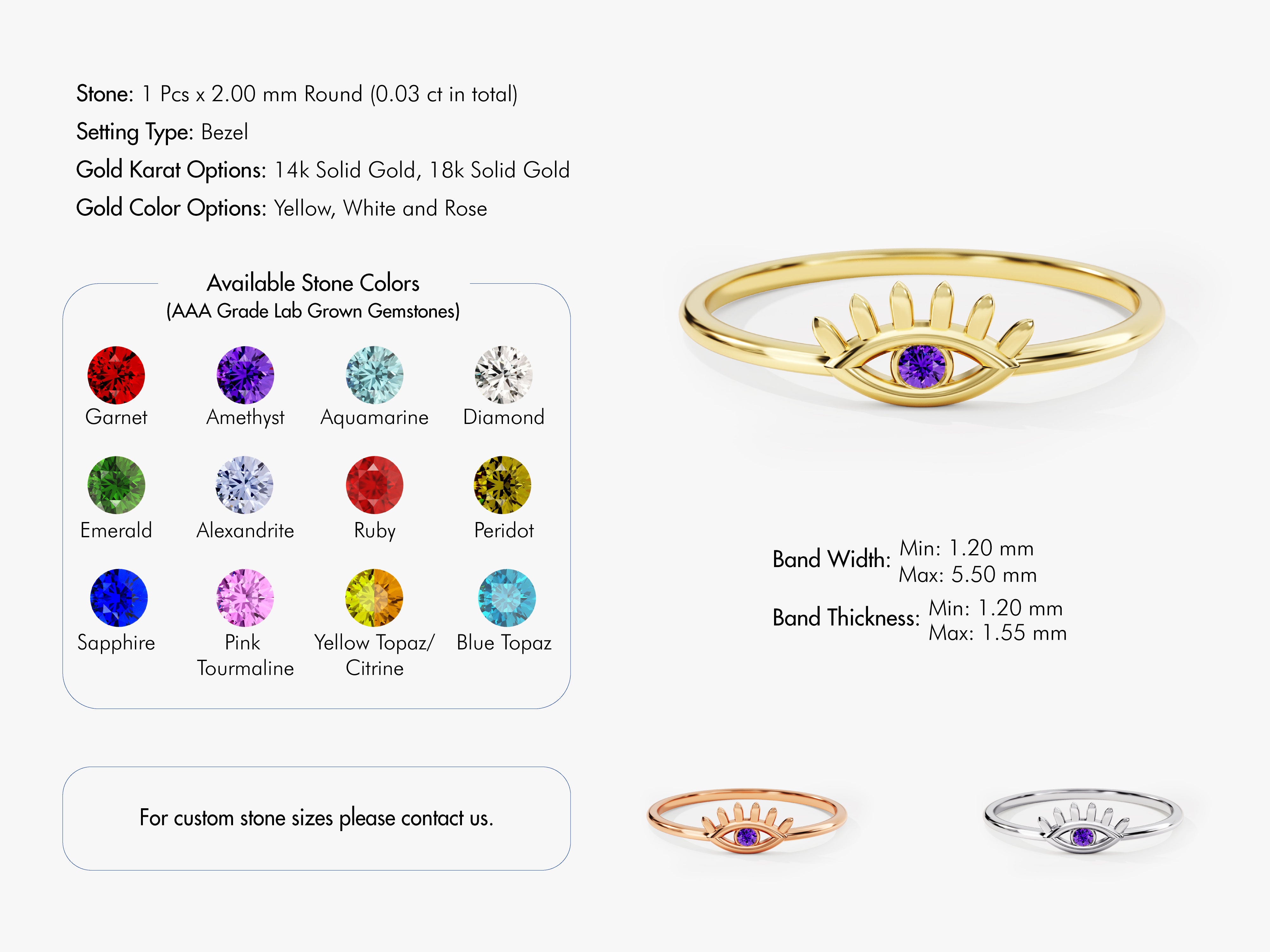 Single Peridot Evil Eye Ring in 14K Solid Gold