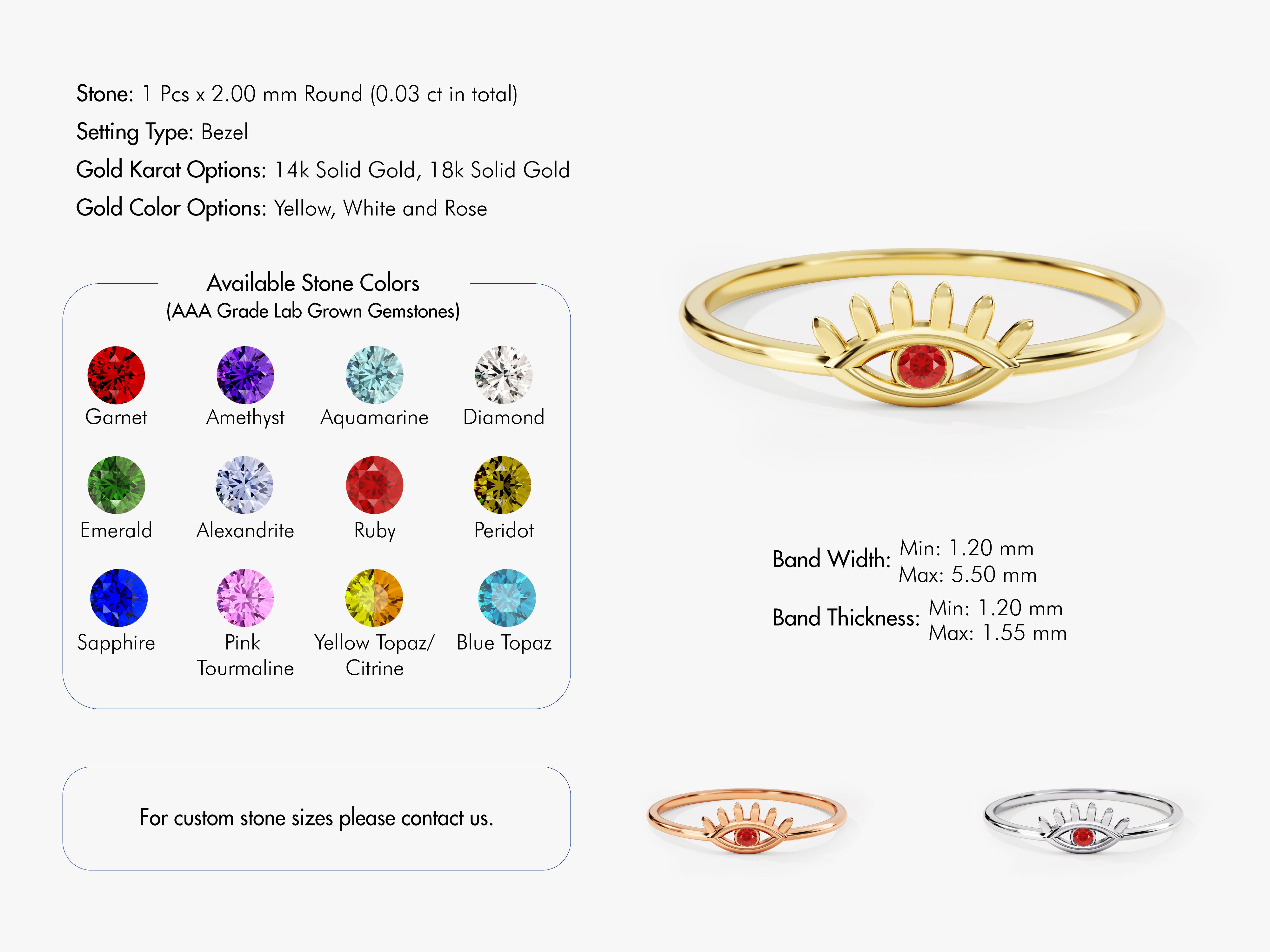 Single Ruby Evil Eye Ring in 14K Solid Gold