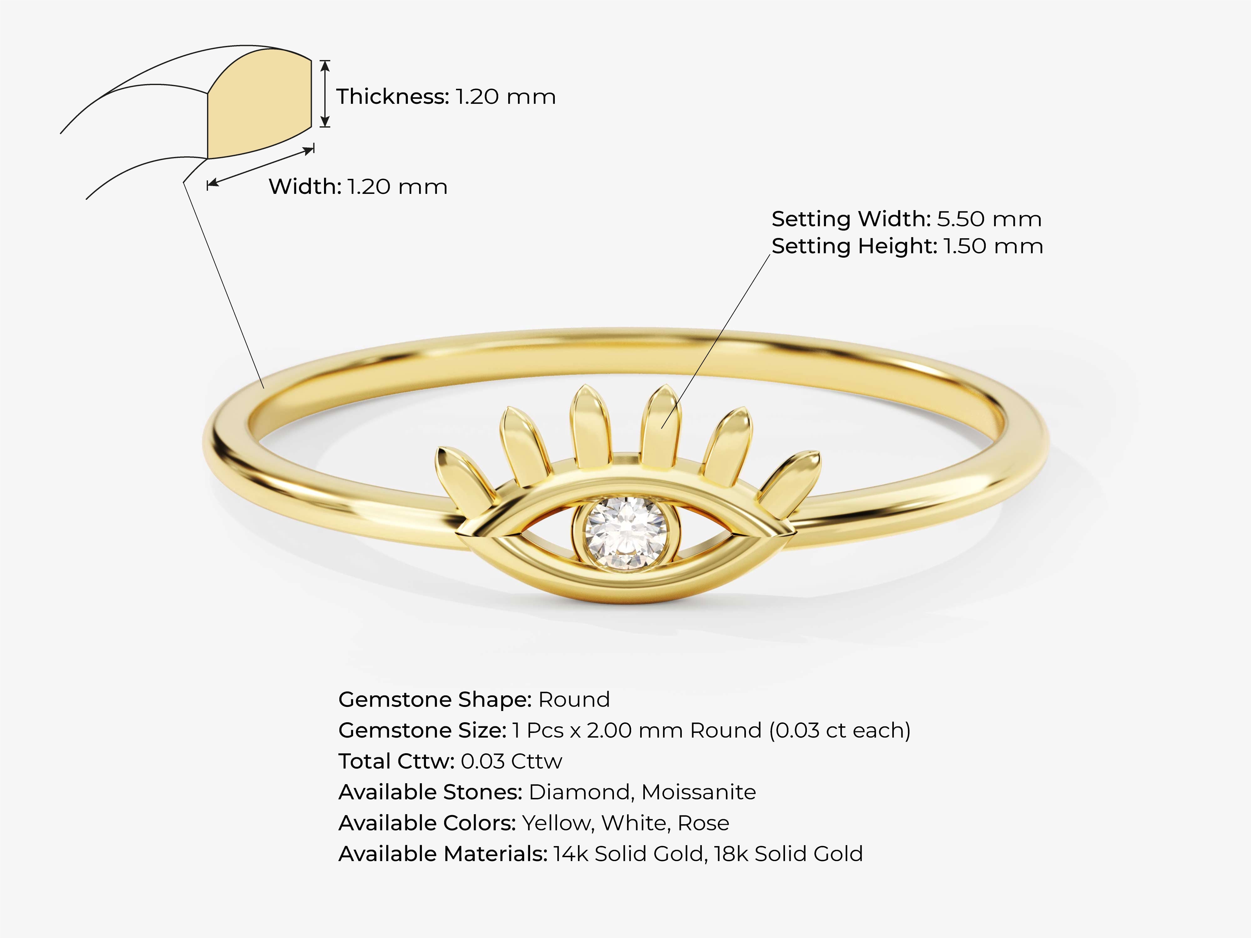 Gold evil eye ring with diamond, available in 14k solid gold