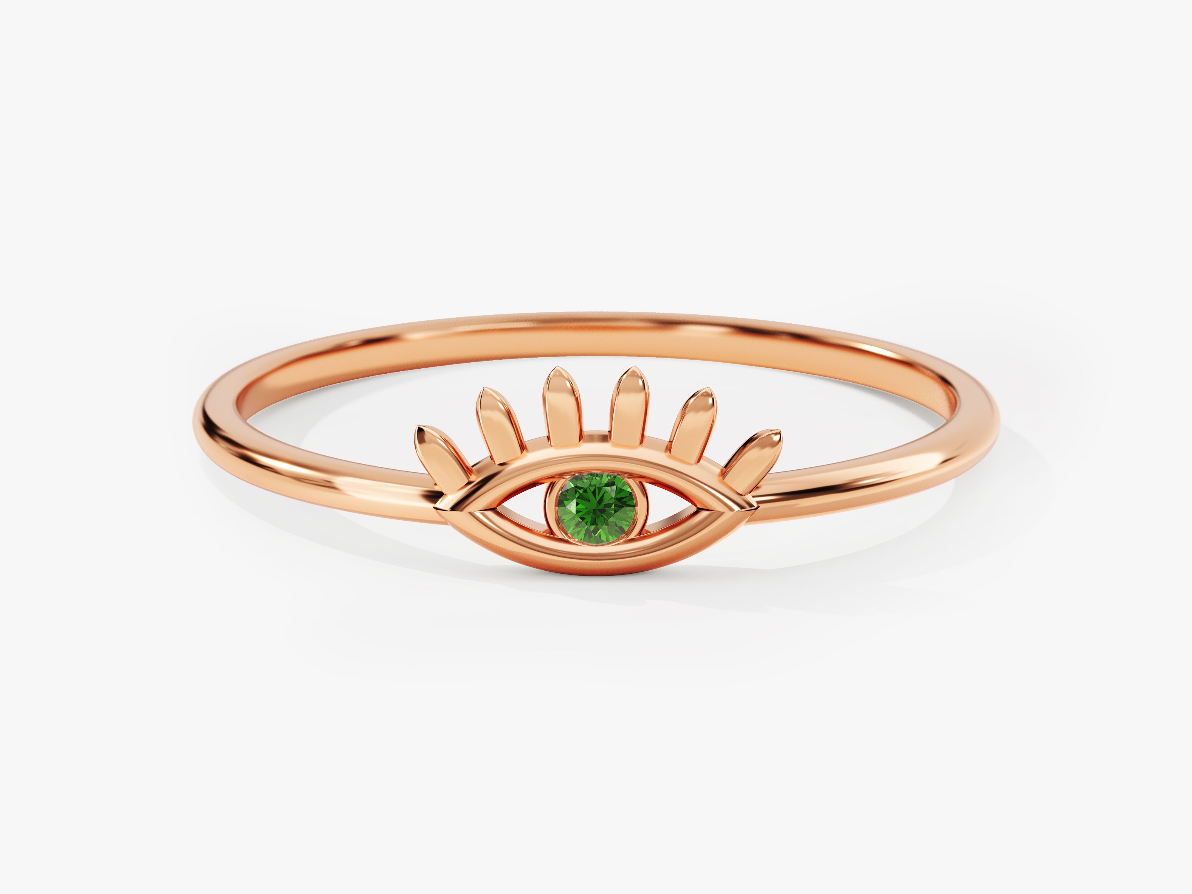 Single Emerald Evil Eye Ring in 14K Solid Gold