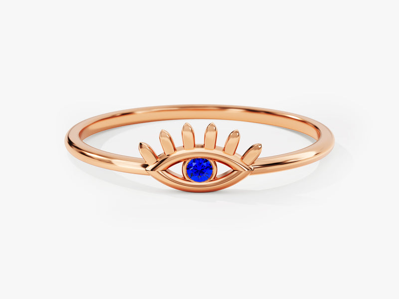 Single Sapphire Evil Eye Ring in 14K Solid Gold