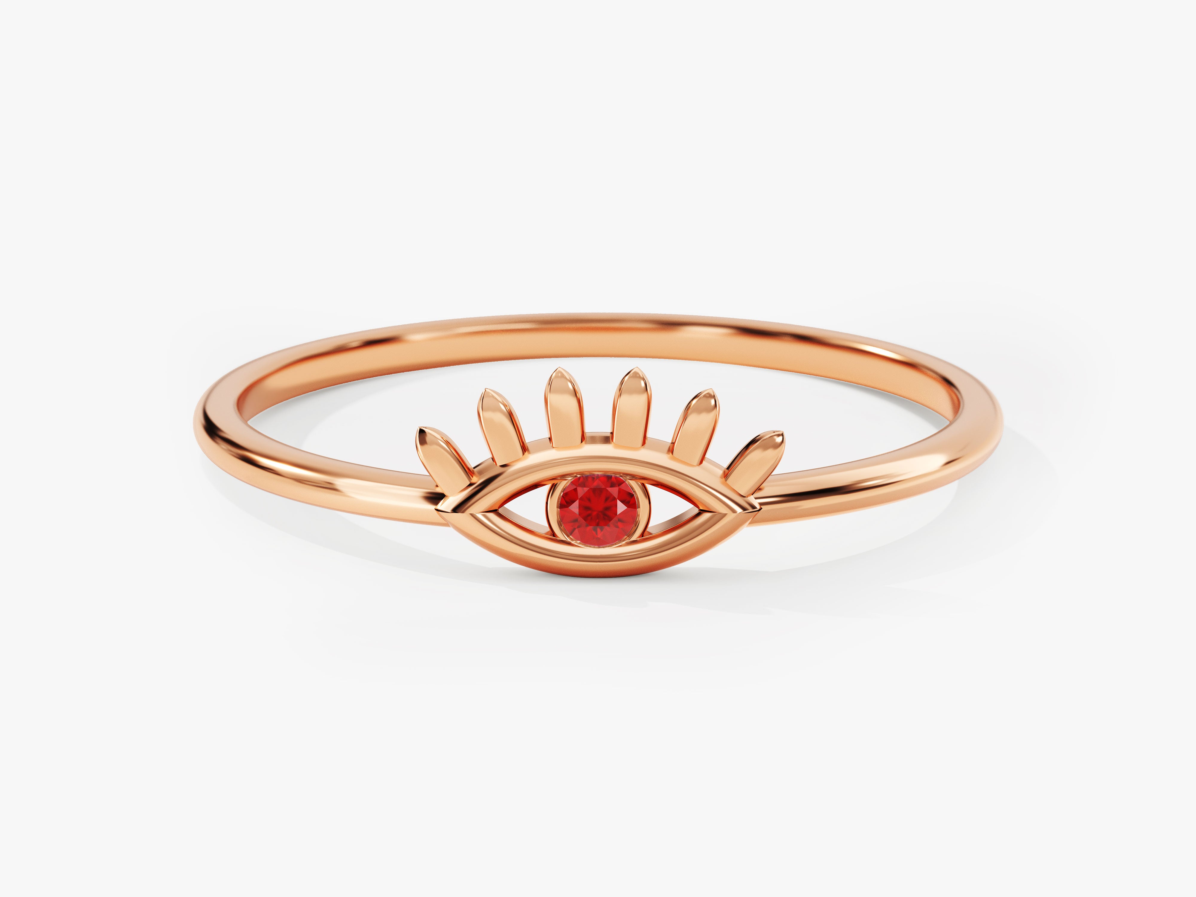 Single Ruby Evil Eye Ring in 14K Solid Gold