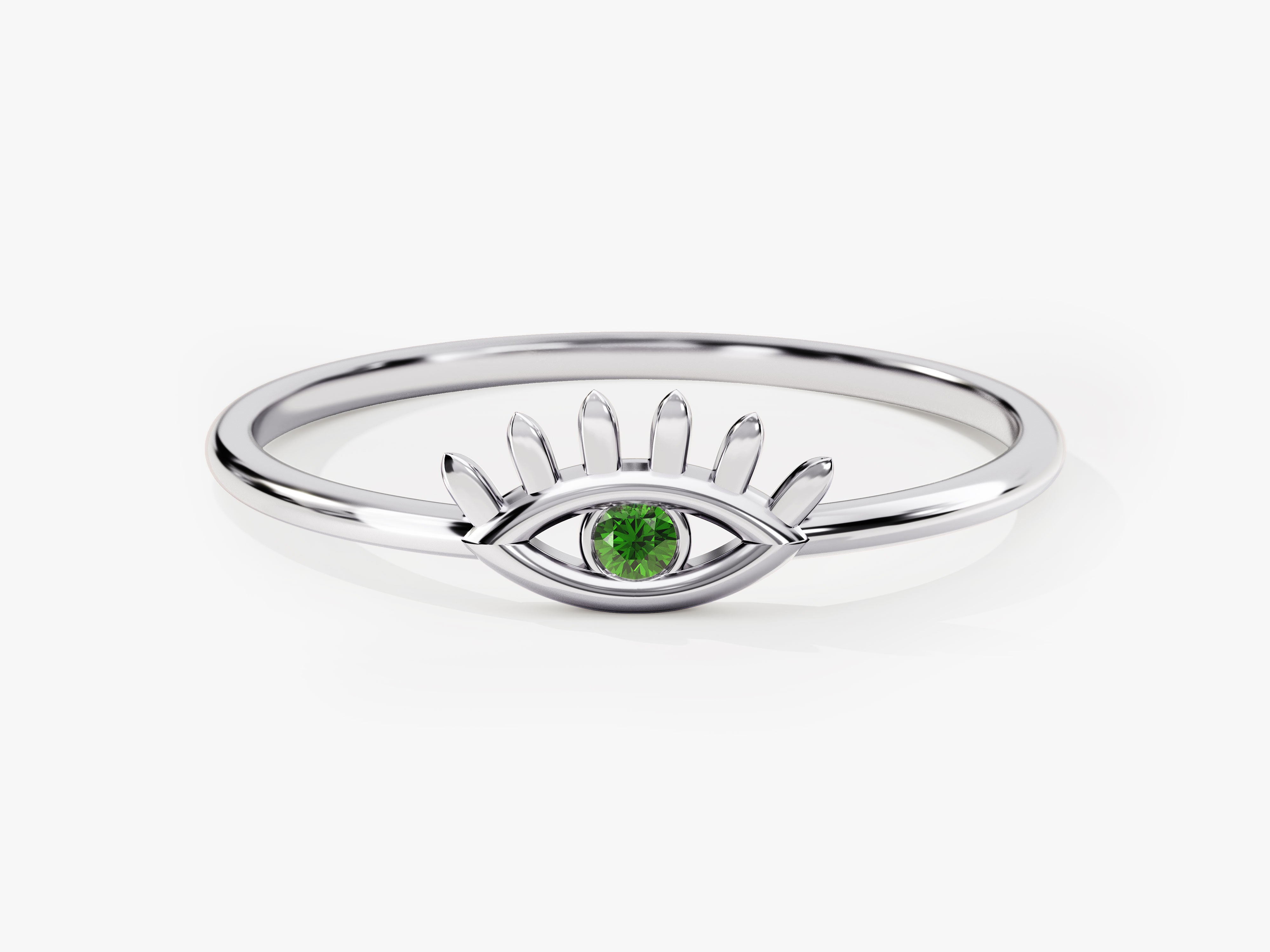 Single Emerald Evil Eye Ring in 14K Solid Gold