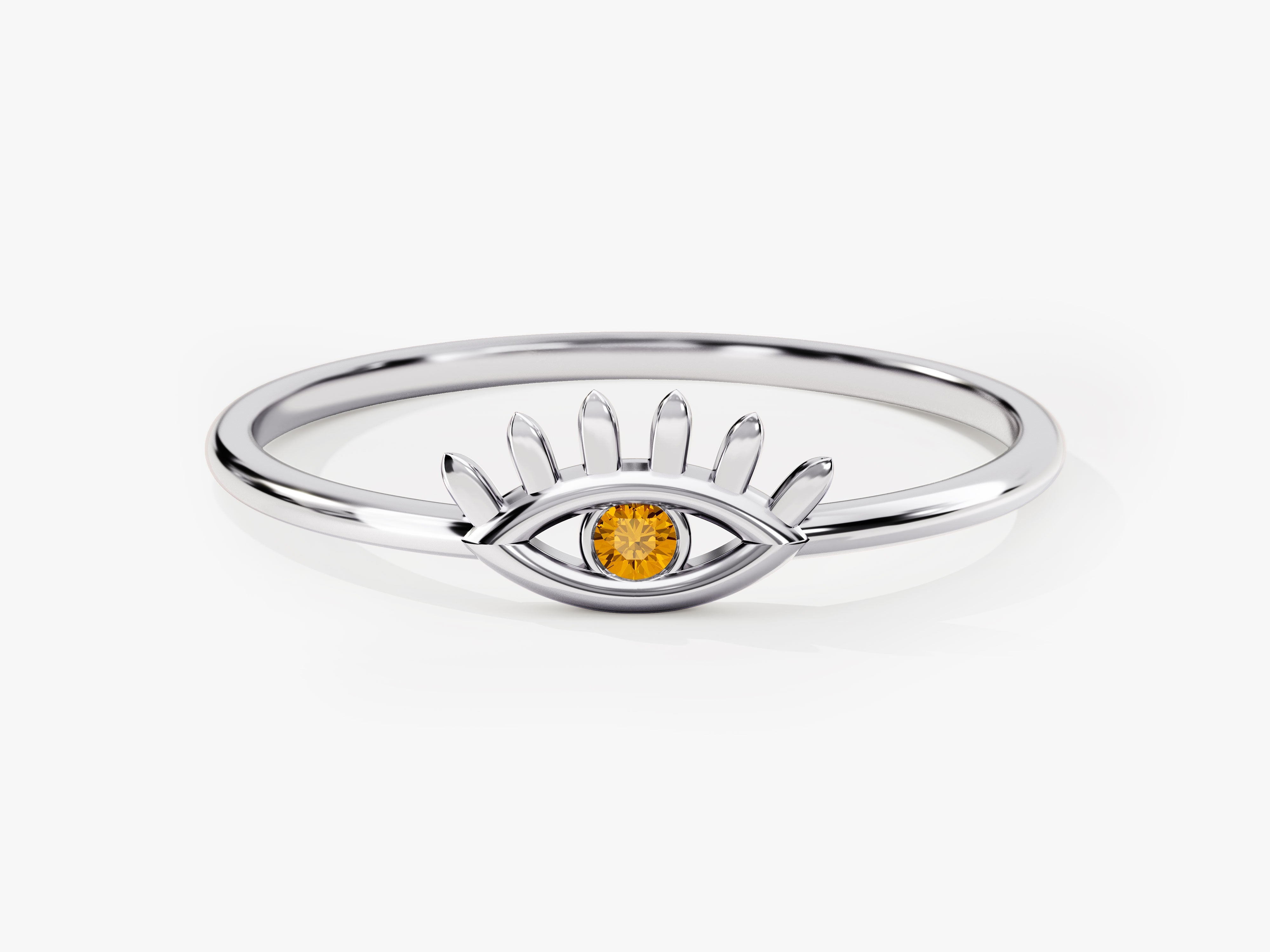 Single Citrine Evil Eye Ring in 14K Solid Gold