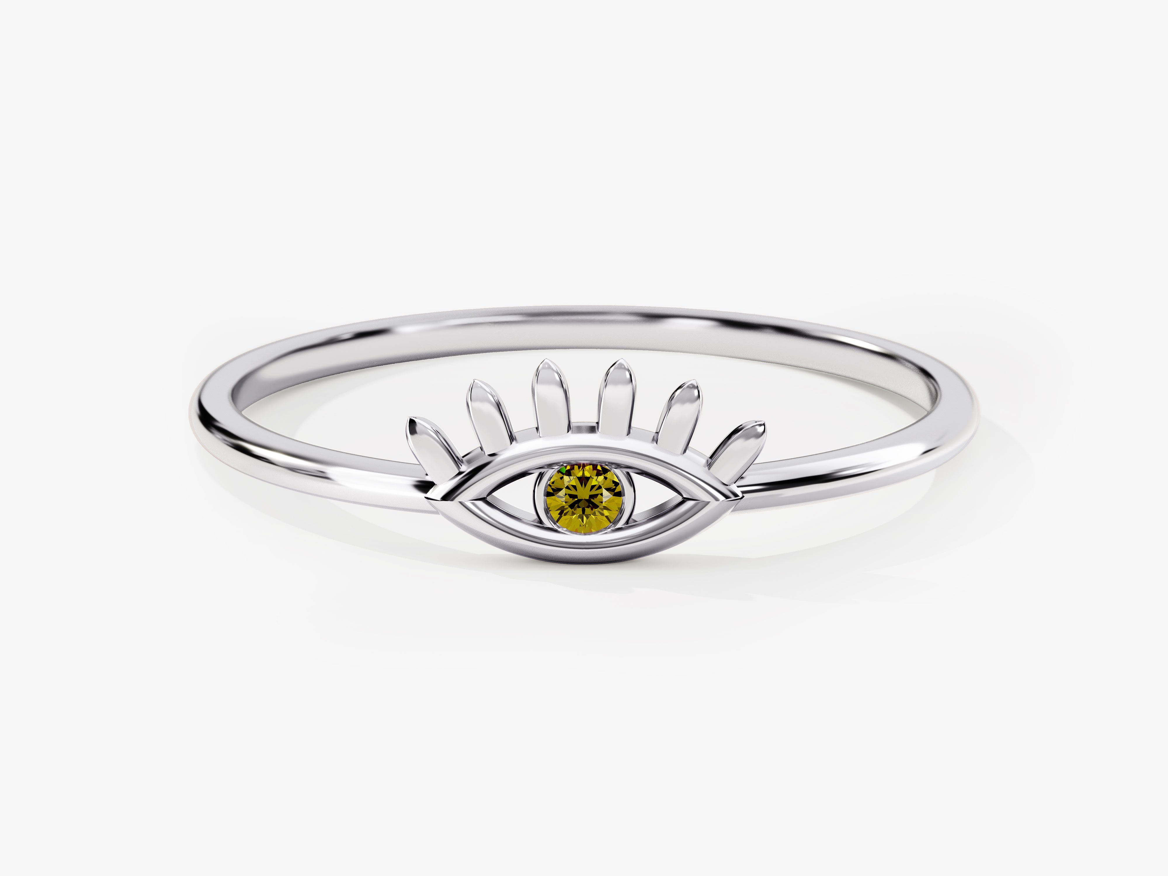 Single Peridot Evil Eye Ring in 14K Solid Gold