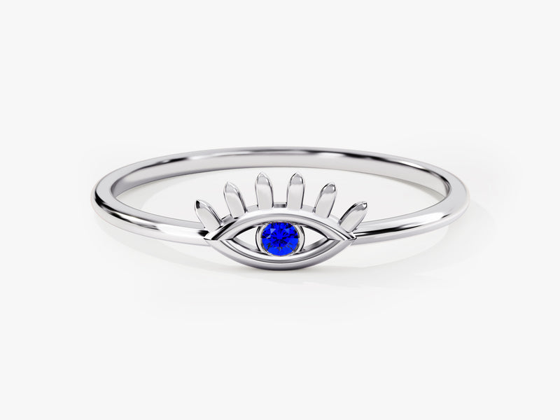 Single Birthstone Evil Eye Ring