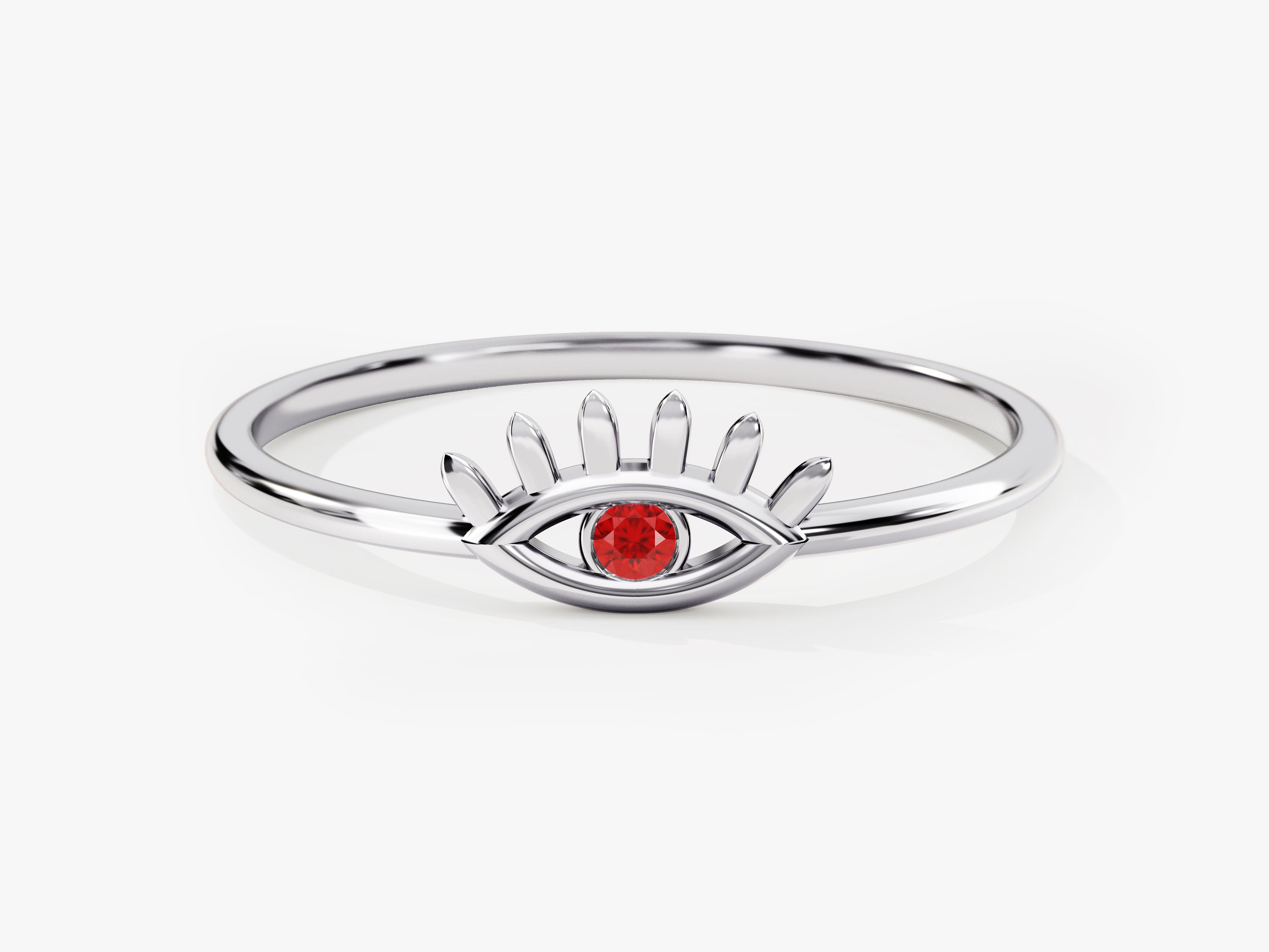 Single Ruby Evil Eye Ring in 14K Solid Gold
