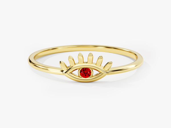 Single Garnet Evil Eye Ring in 14K Solid Gold