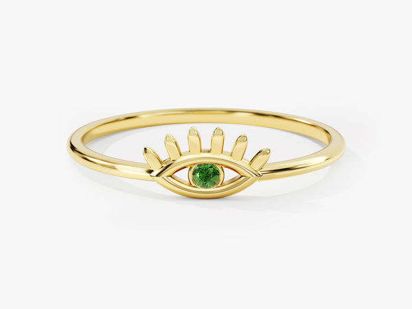Single Emerald Evil Eye Ring in 14K Solid Gold