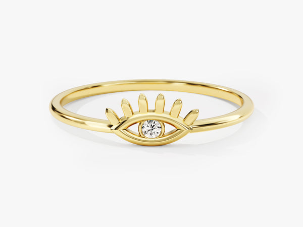 Single Diamond Birthstone Evil Eye Ring in 14K Solid Gold