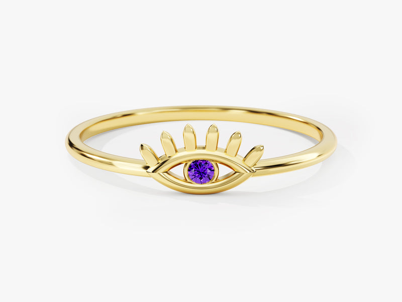 Single Birthstone Evil Eye Ring