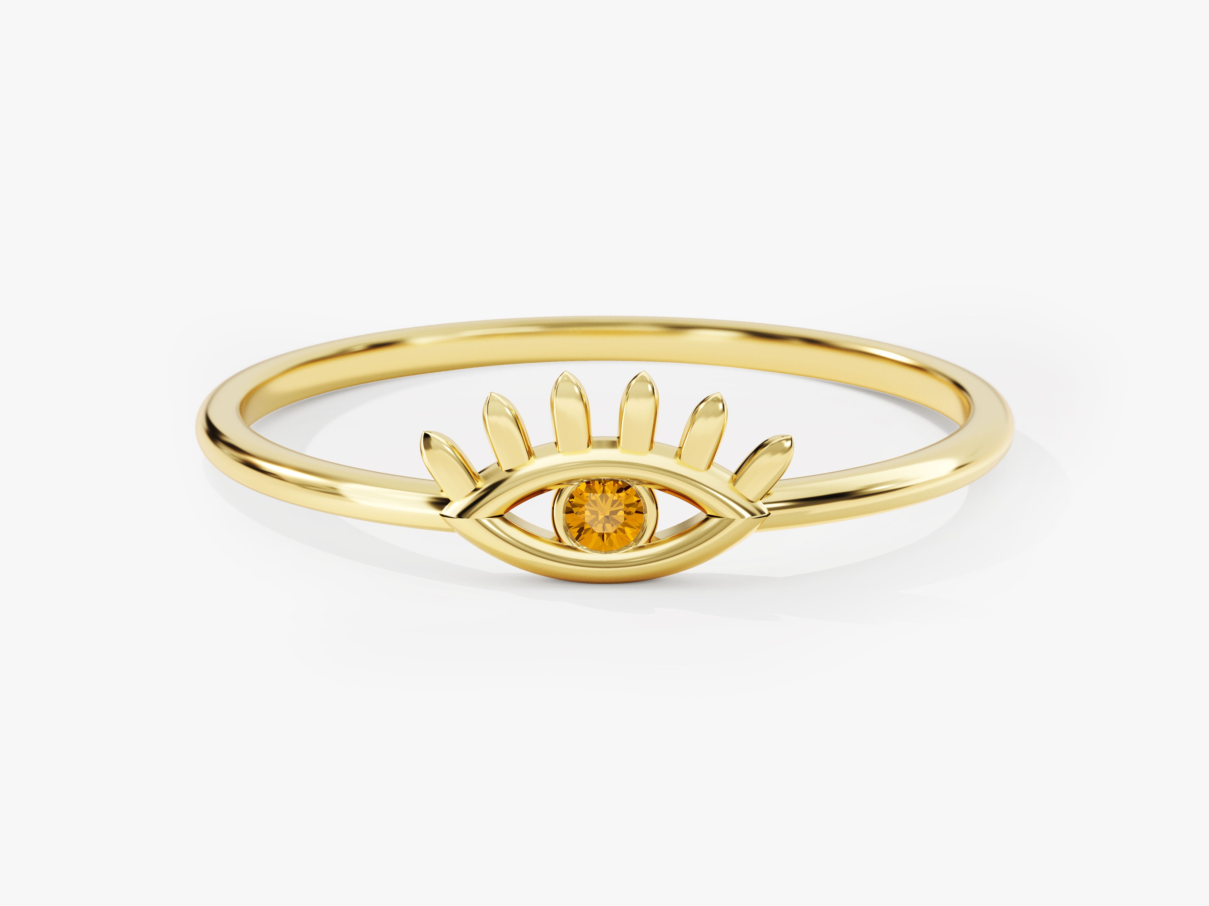 Single Citrine Evil Eye Ring in 14K Solid Gold