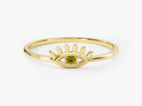 Single Peridot Evil Eye Ring in 14K Solid Gold