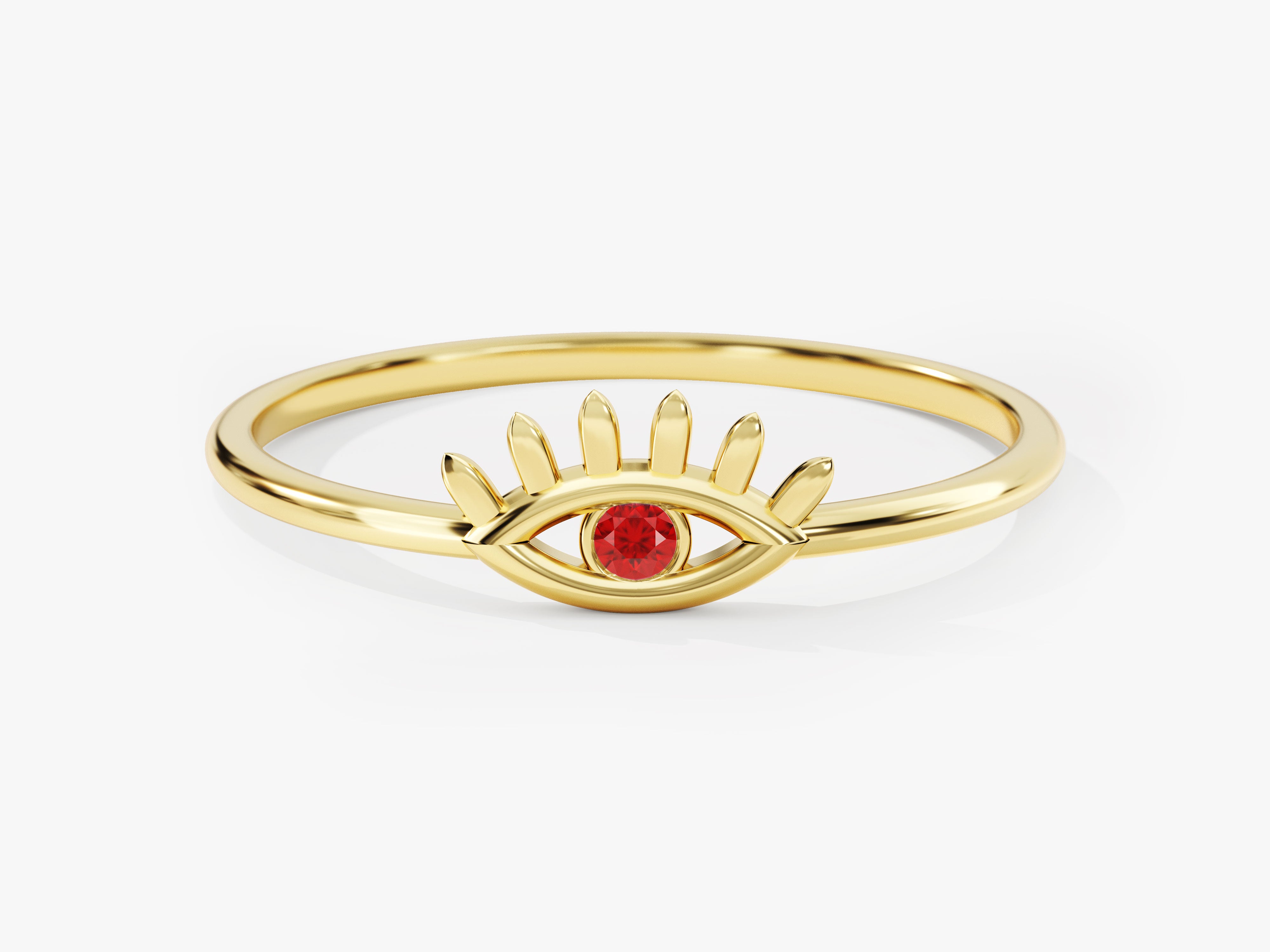 Single Ruby Evil Eye Ring in 14K Solid Gold