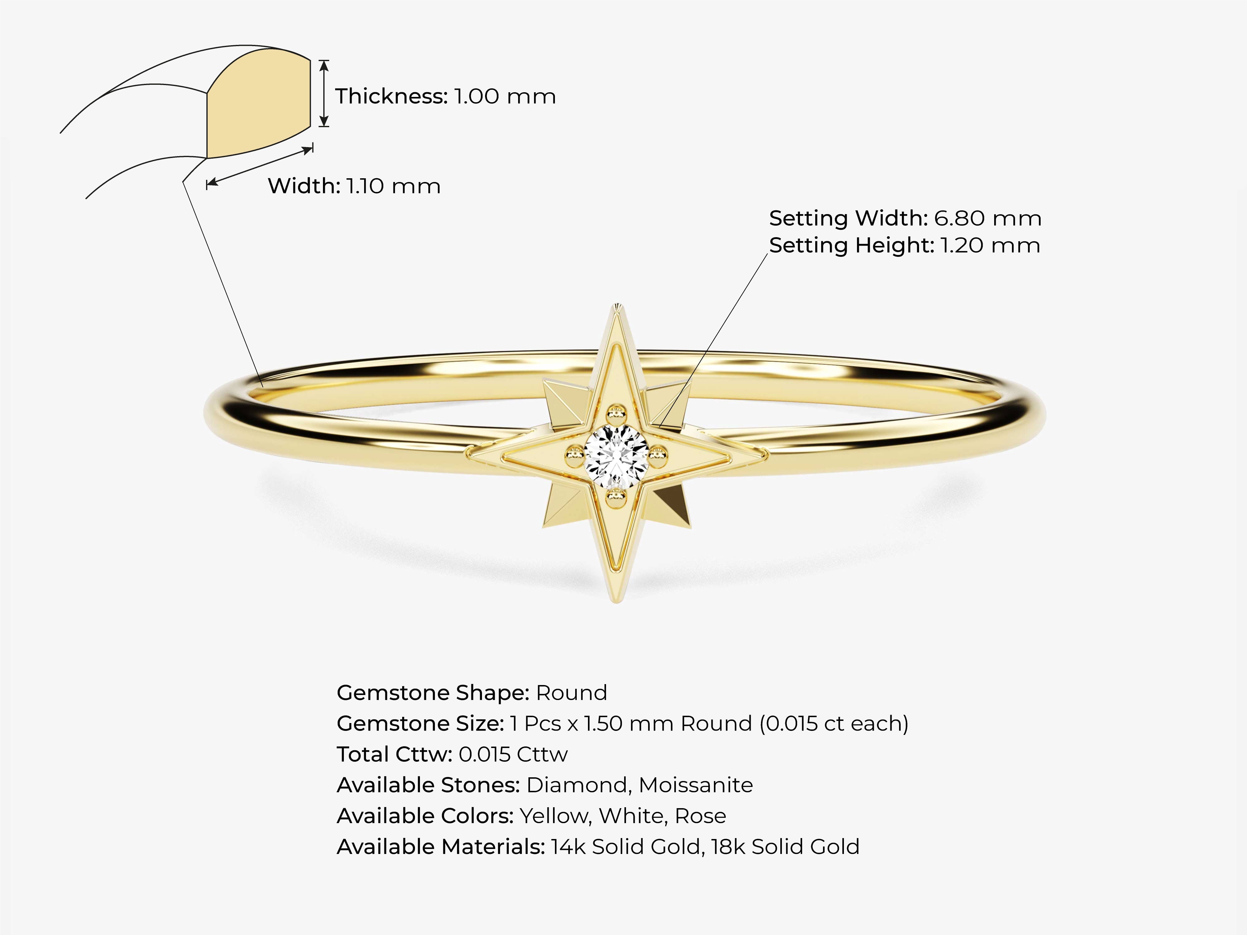 Gold star ring with diamond, jewelry details