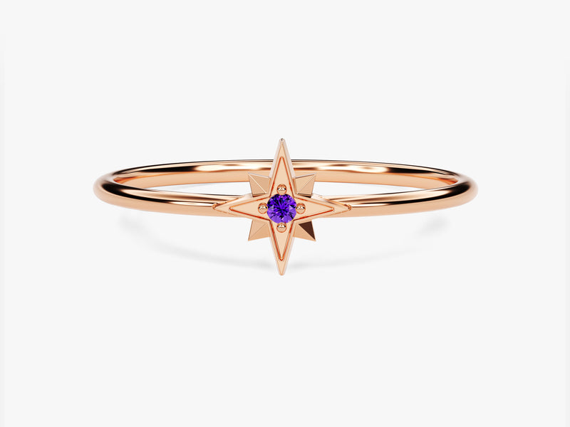 North Star Amethyst Ring in 14K Solid Gold