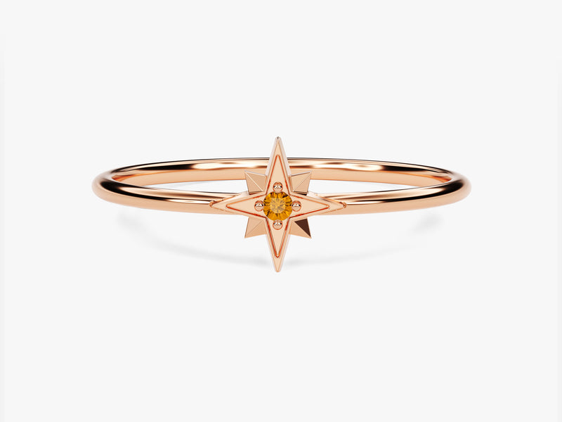 North Star Citrine Ring in 14K Solid Gold