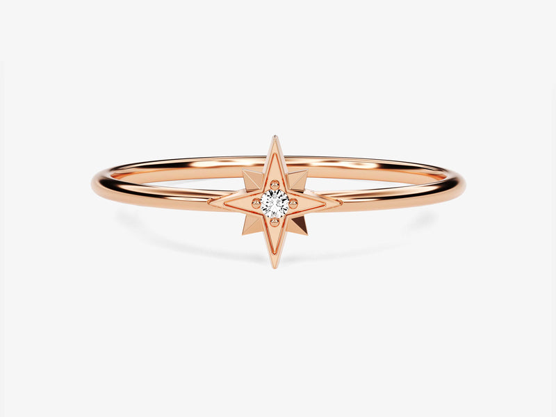 North Star Diamond Birthstone Ring in 14K Solid Gold