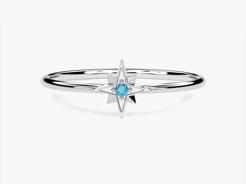 North Star Blue Topaz Ring in 14K Solid Gold