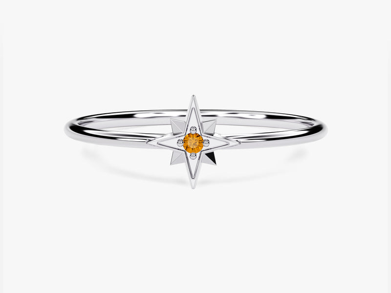 North Star Citrine Ring in 14K Solid Gold