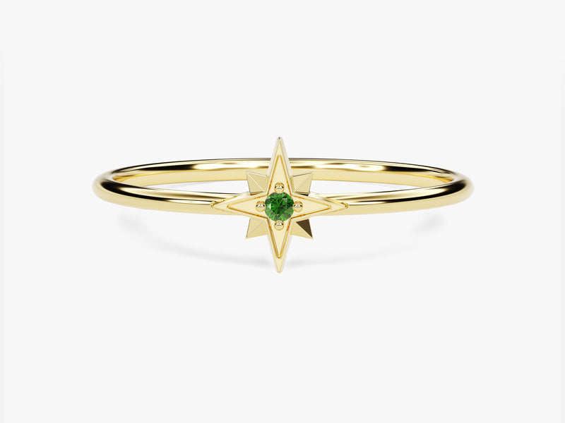 North Star Emerald Ring in 14K Solid Gold