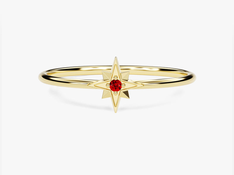 North Star Garnet Ring in 14K Solid Gold
