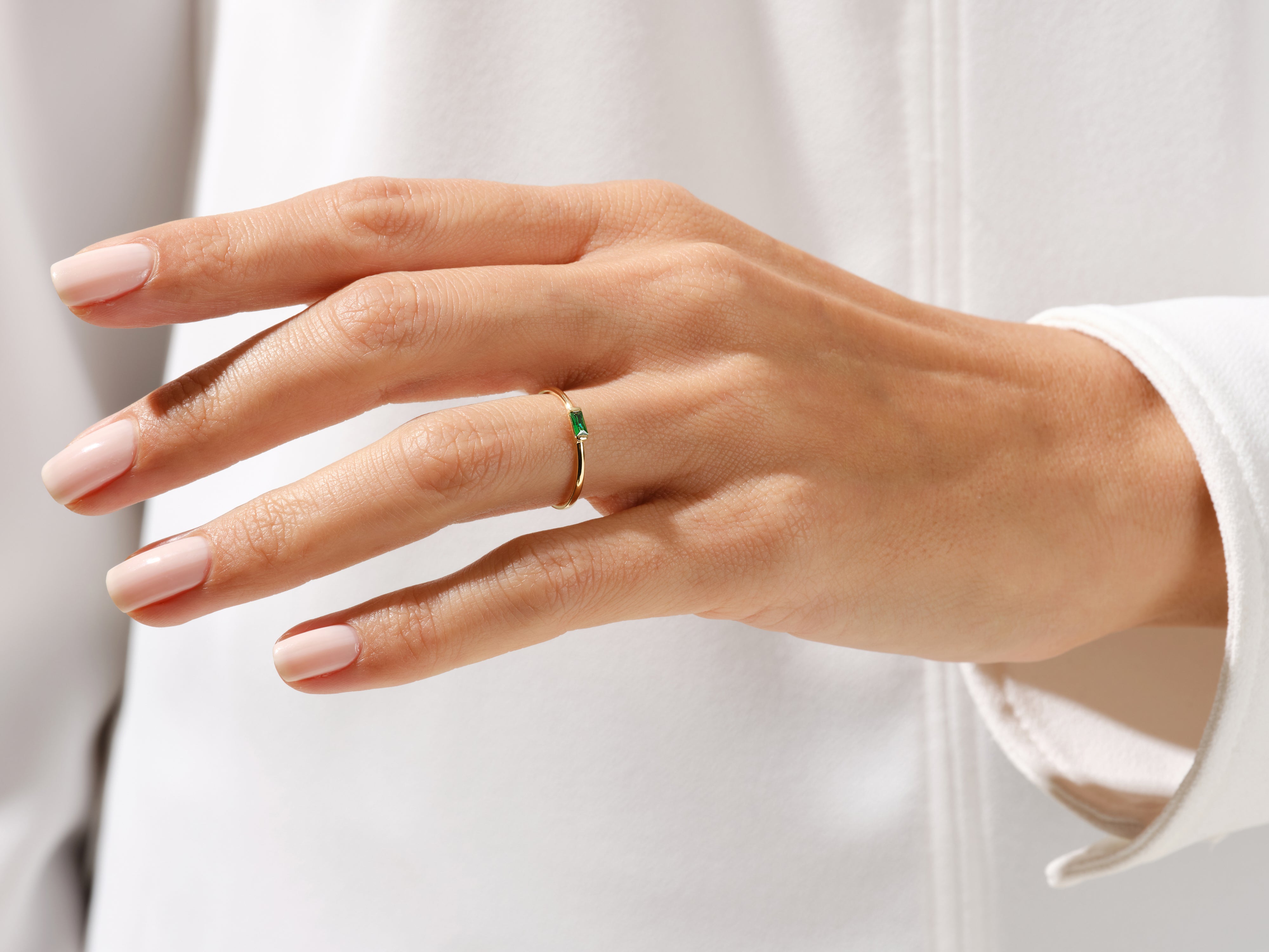 Bezel Set Baguette Peridot Ring in 14K Solid Gold