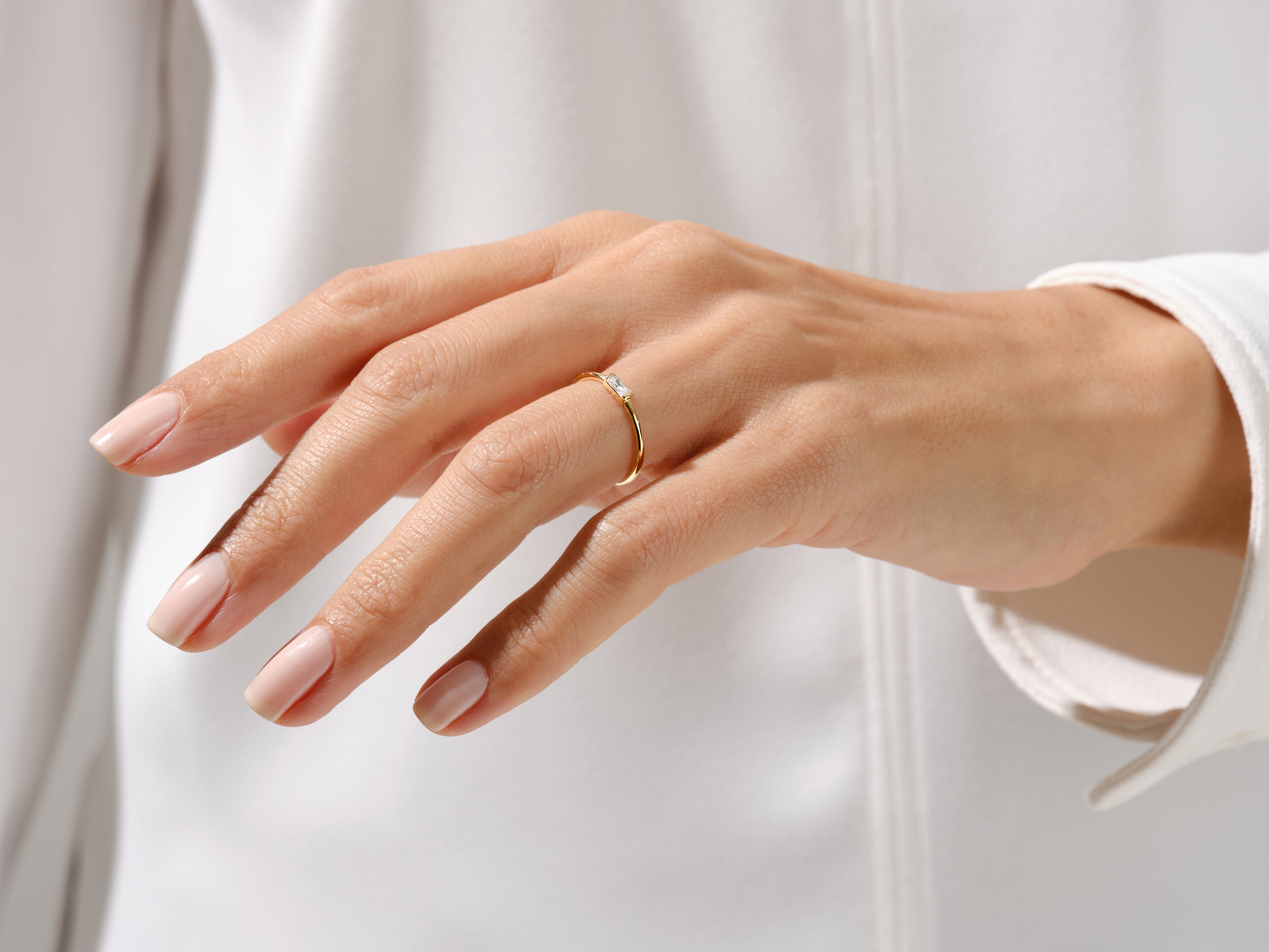 Bezel Set Baguette Blue Topaz Ring in 14K Solid Gold