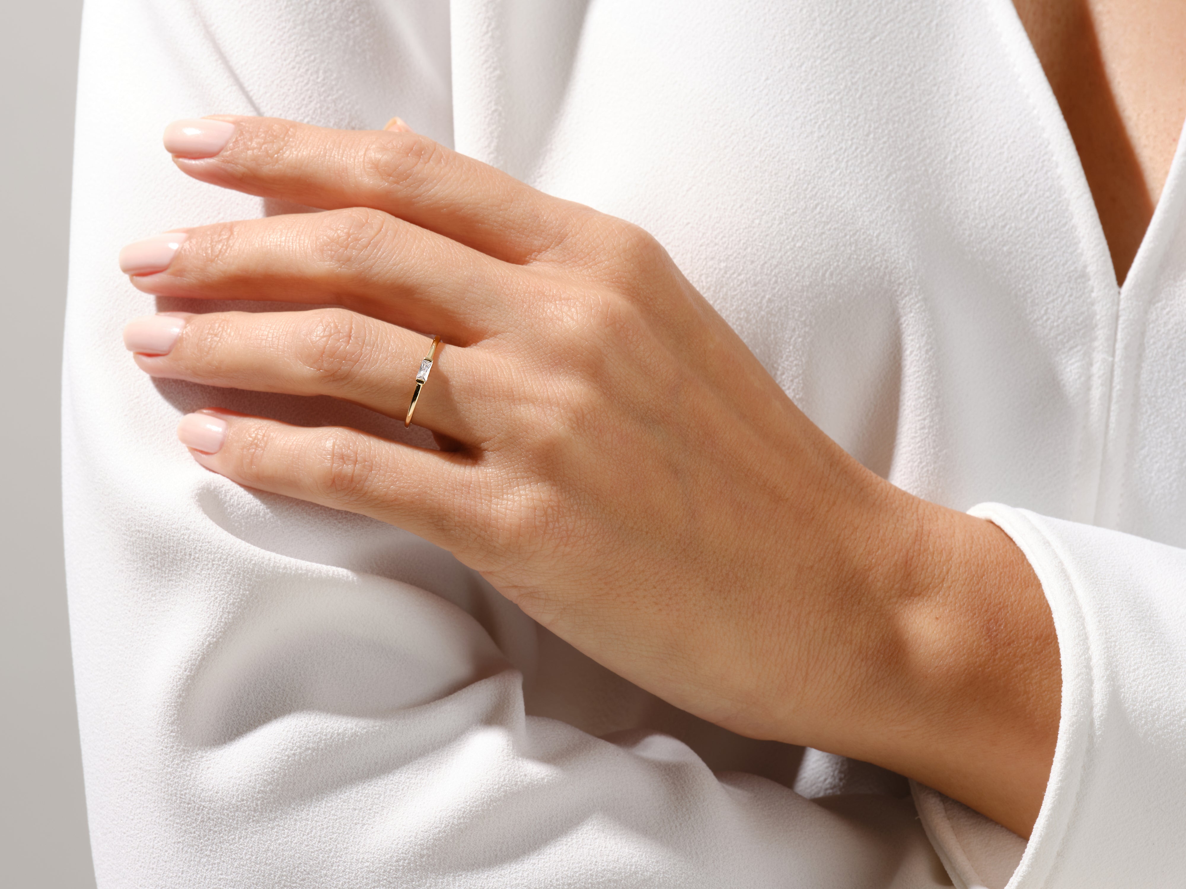 Bezel Set Baguette Peridot Ring in 14K Solid Gold