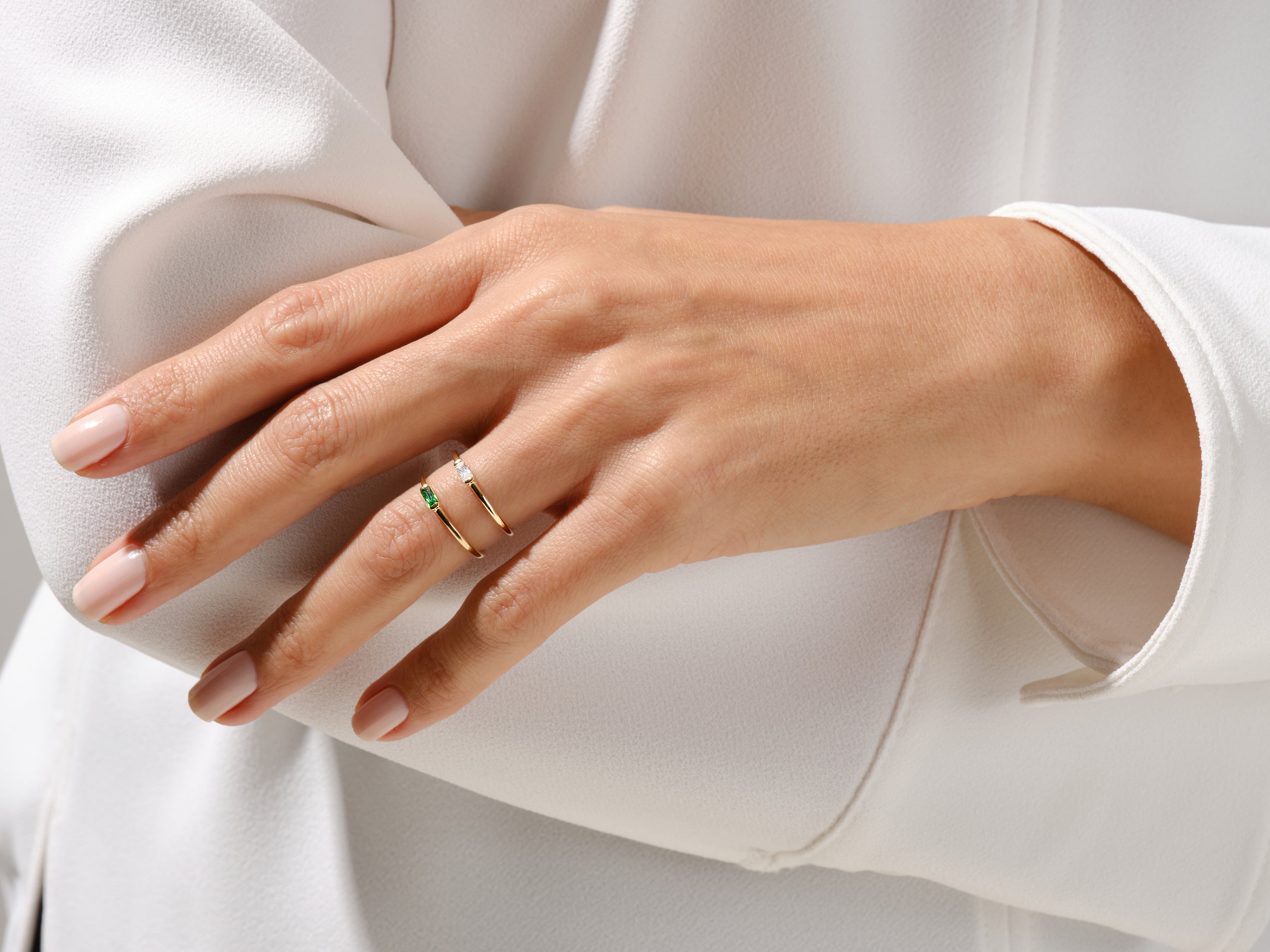 Bezel Set Baguette Blue Topaz Ring in 14K Solid Gold