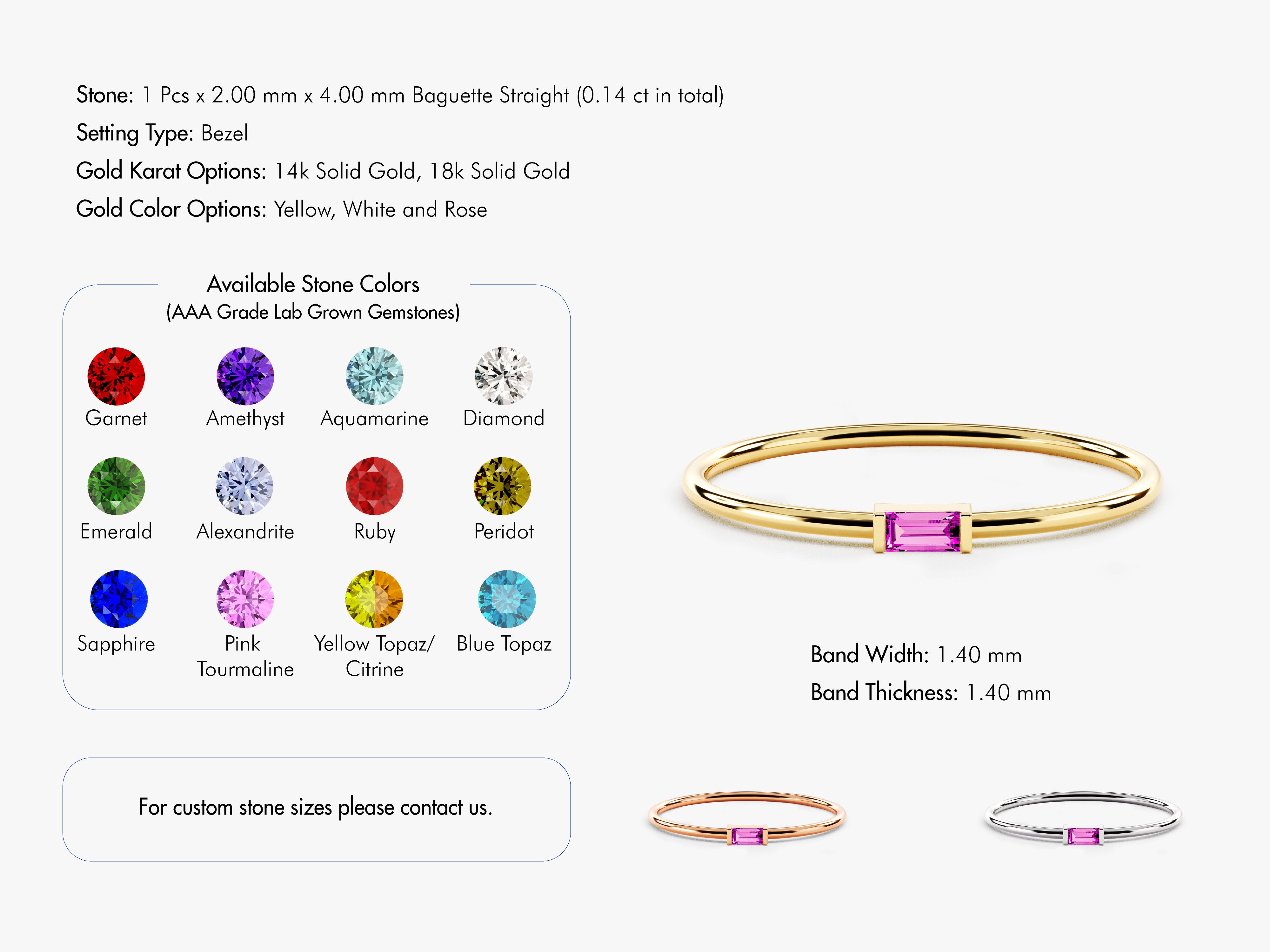 Bezel Set Baguette Blue Topaz Ring in 14K Solid Gold