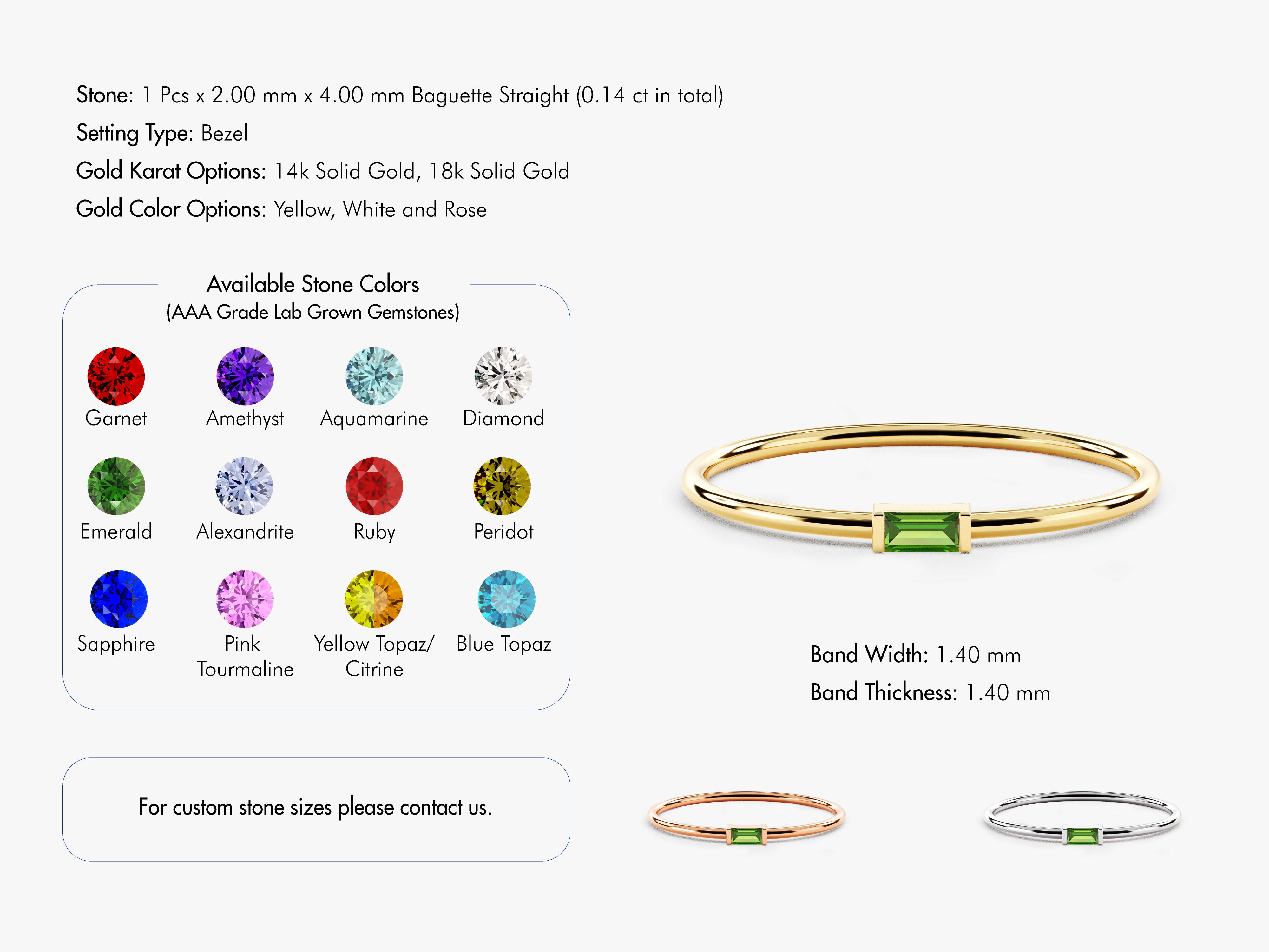 Bezel Set Baguette Peridot Ring in 14K Solid Gold