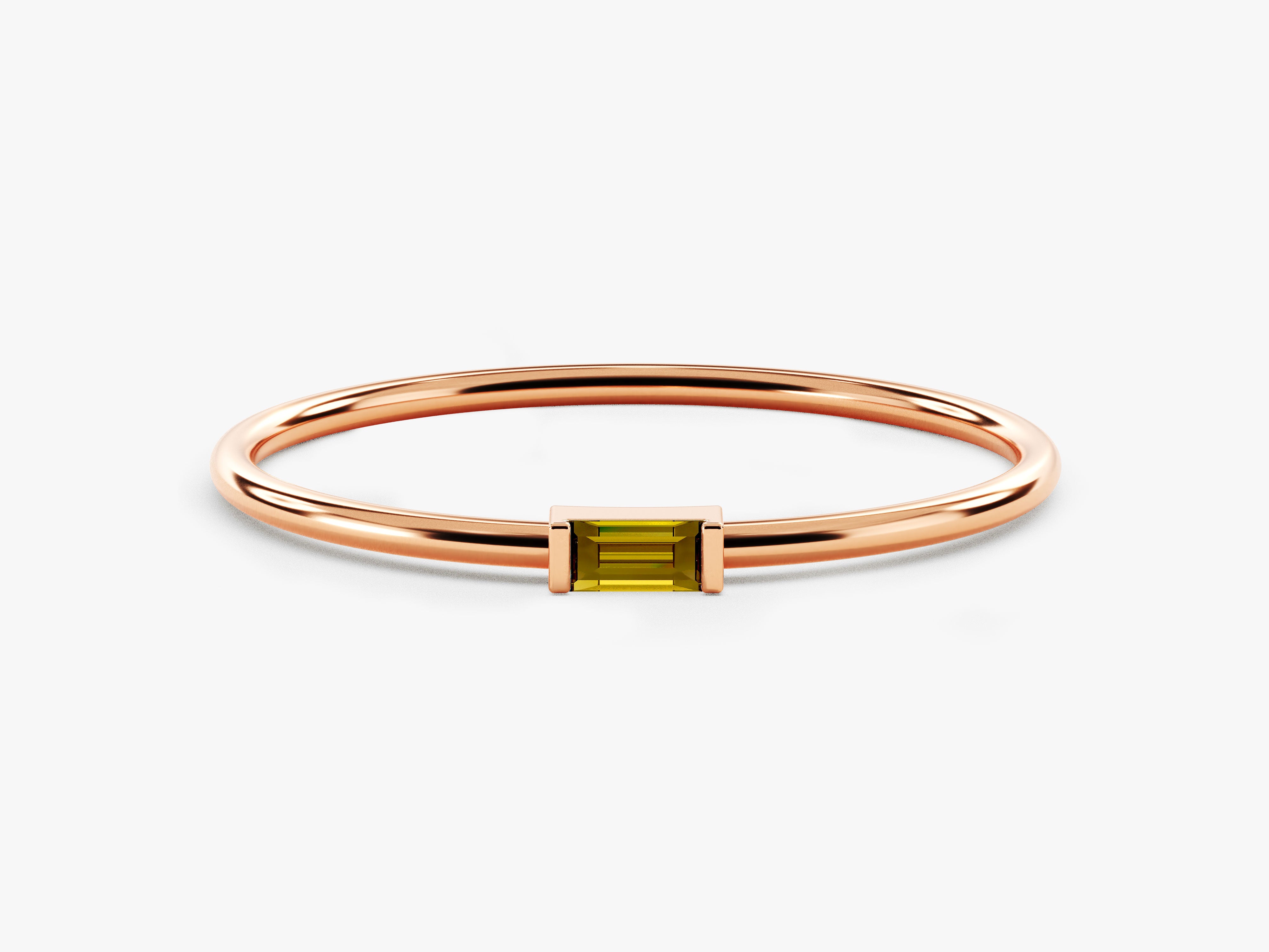 Bezel Set Baguette Peridot Ring in 14K Solid Gold