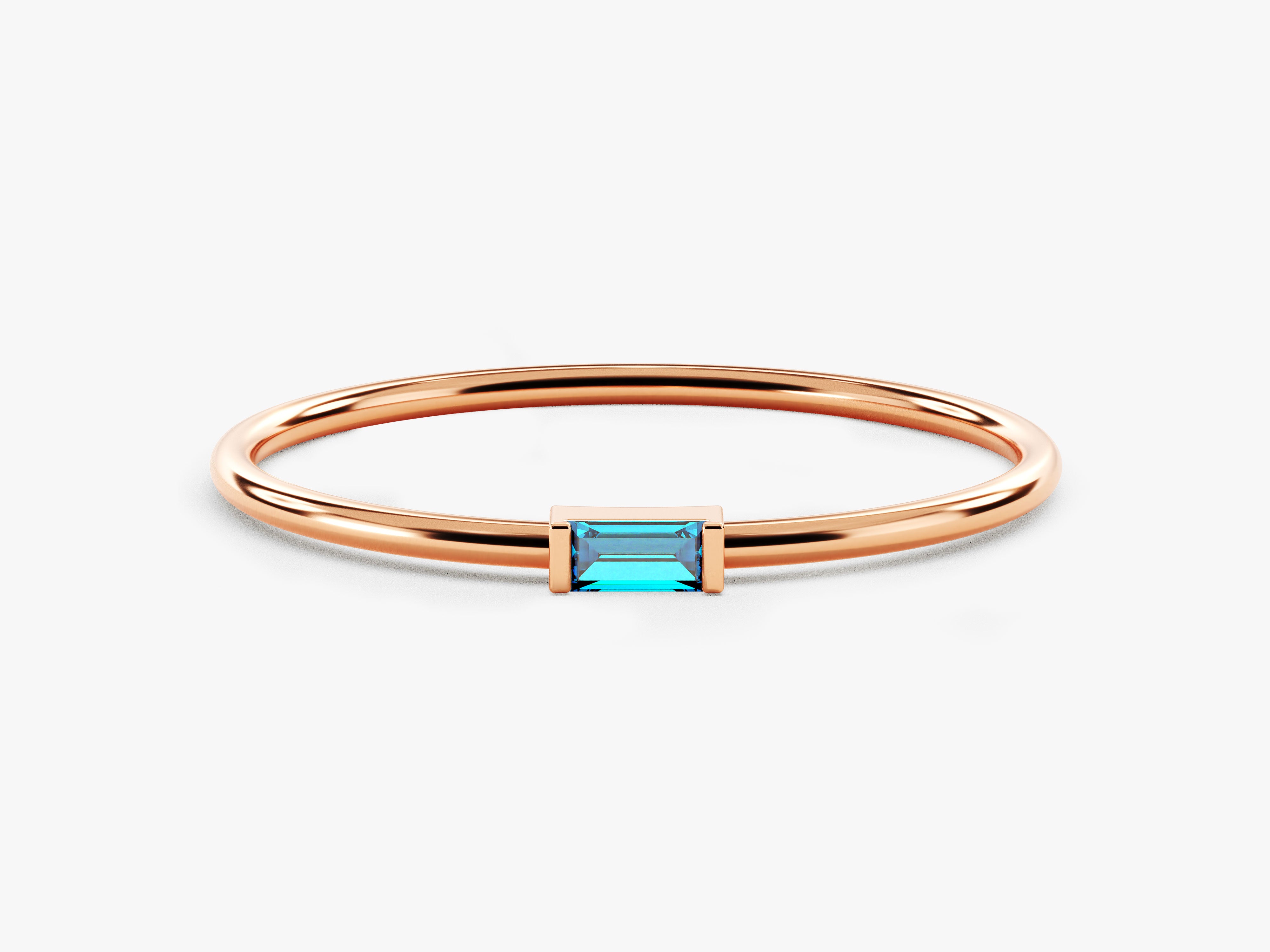 Bezel Set Baguette Blue Topaz Ring in 14K Solid Gold