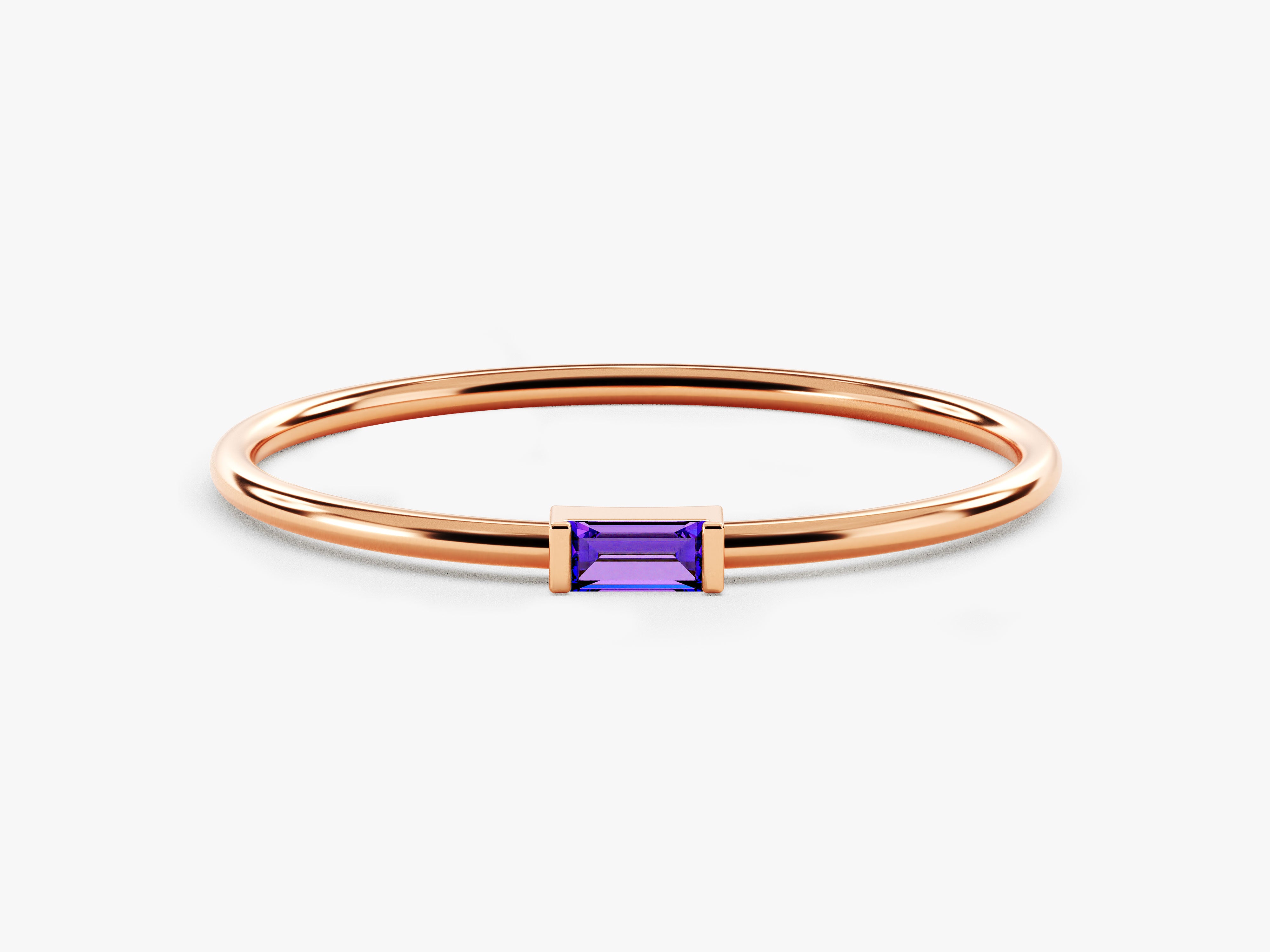 Bezel Set Baguette Amethyst Ring in 14K Solid Gold