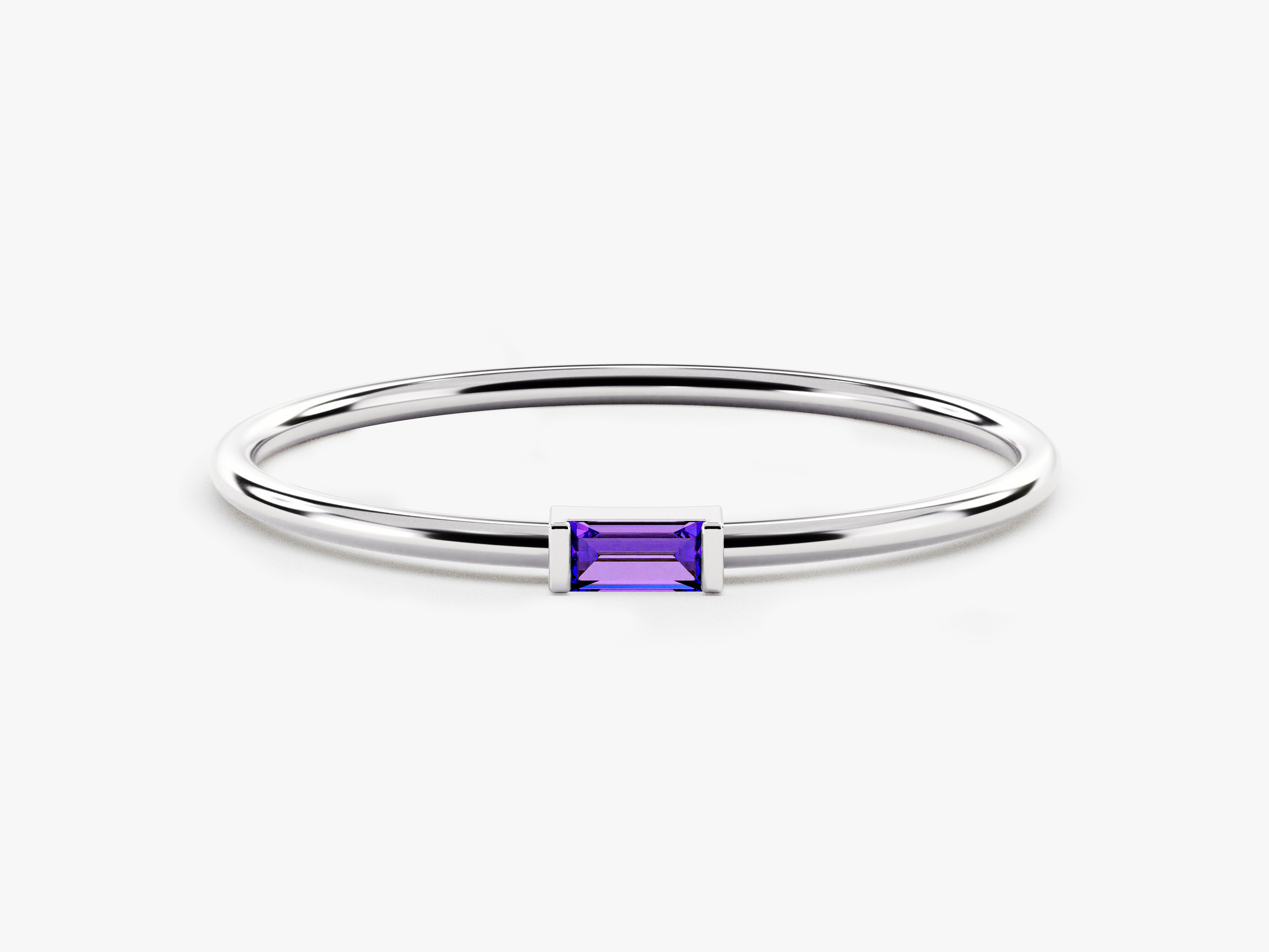 Bezel Set Baguette Amethyst Ring in 14K Solid Gold